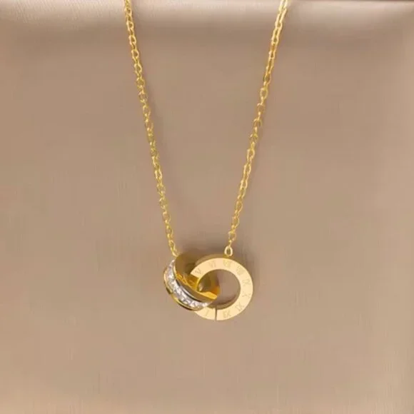 Roman Numeral 18k Gold Plated Pendant Necklace Crystal Accents - Picture 1 of 3